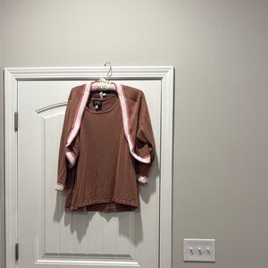 Brown Long Sleeve Top with Pink Accents
